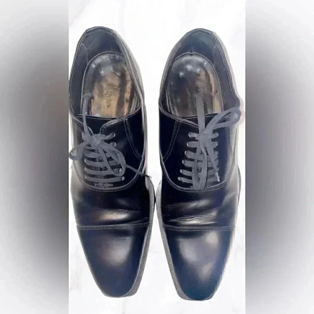 Canali Black Calf Leather Derby Shoes | Lace-Up, Size 40.5